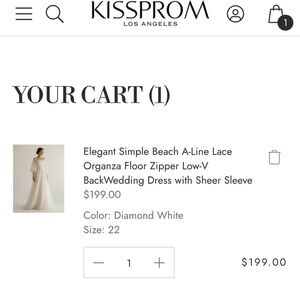 KISSPROM Diamond White Elegant Simple Beach A-Line Lace Organza Wedding Dress